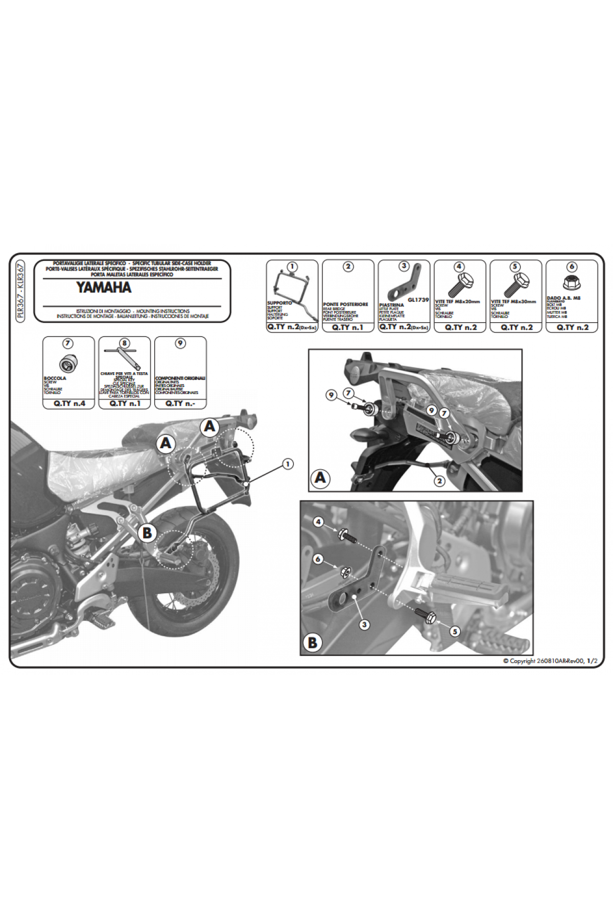KAPPA KLR367 YAMAHA XT 1200Z SUPERTENERE (10-21) YAN ÇANTA TAŞIYICI