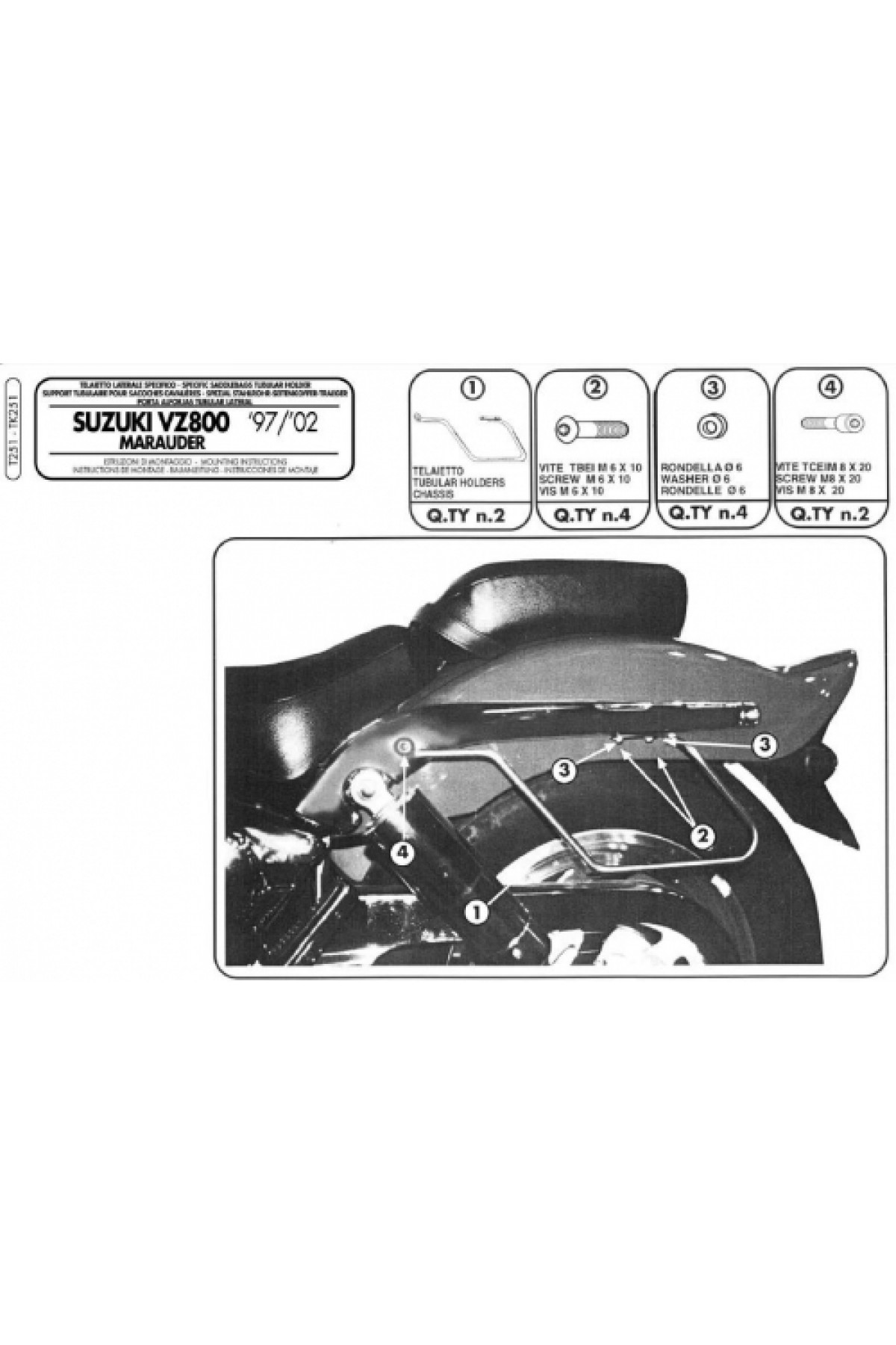 KAPPA TK251 SUZUKI VZ 800 MARAUDER (97-02) YAN KUMAŞ ÇANTA TAŞIYICI