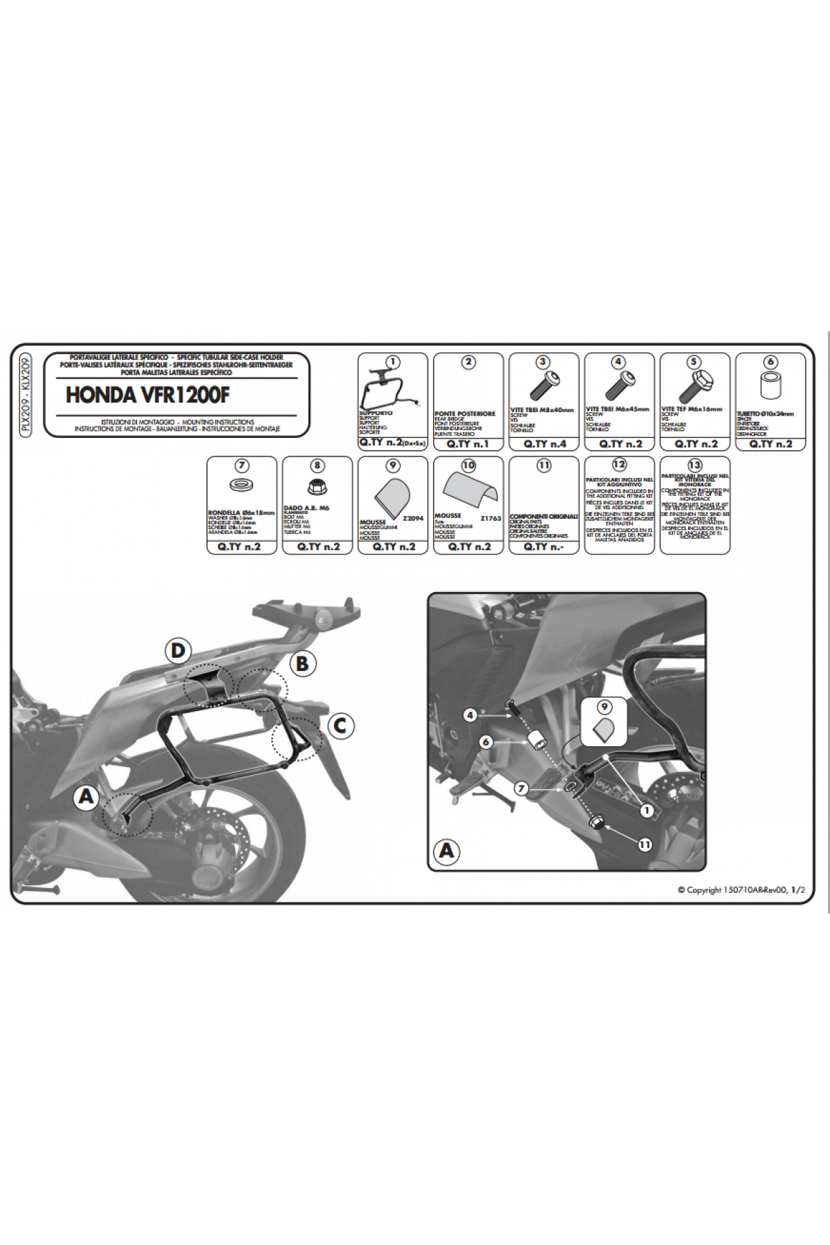KAPPA KLX209 HONDA VFR 1200 F (10-16) YAN ÇANTA TAŞIYICI