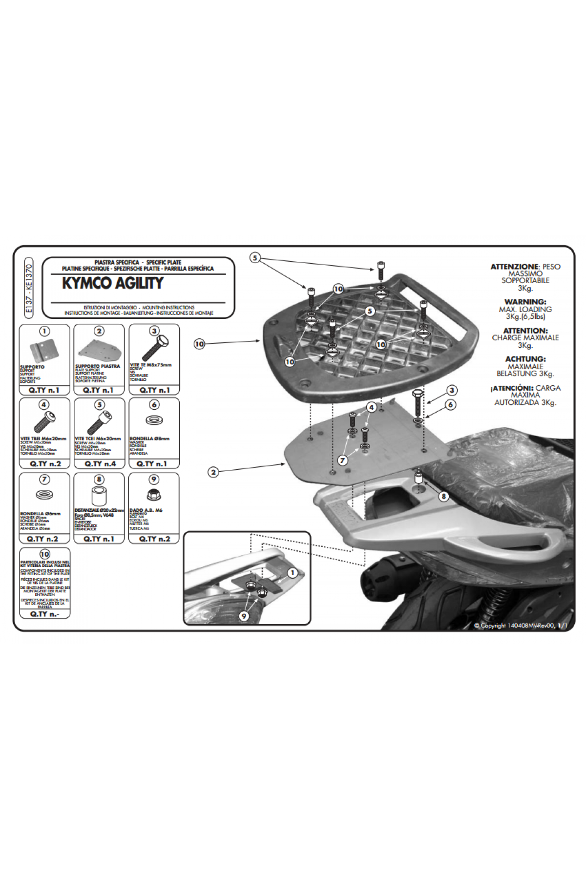 KAPPA KE1370 KYMCO AGILITY 50-125-150-200 R16 (08-13) ARKA ÇANTA TAŞIYICI