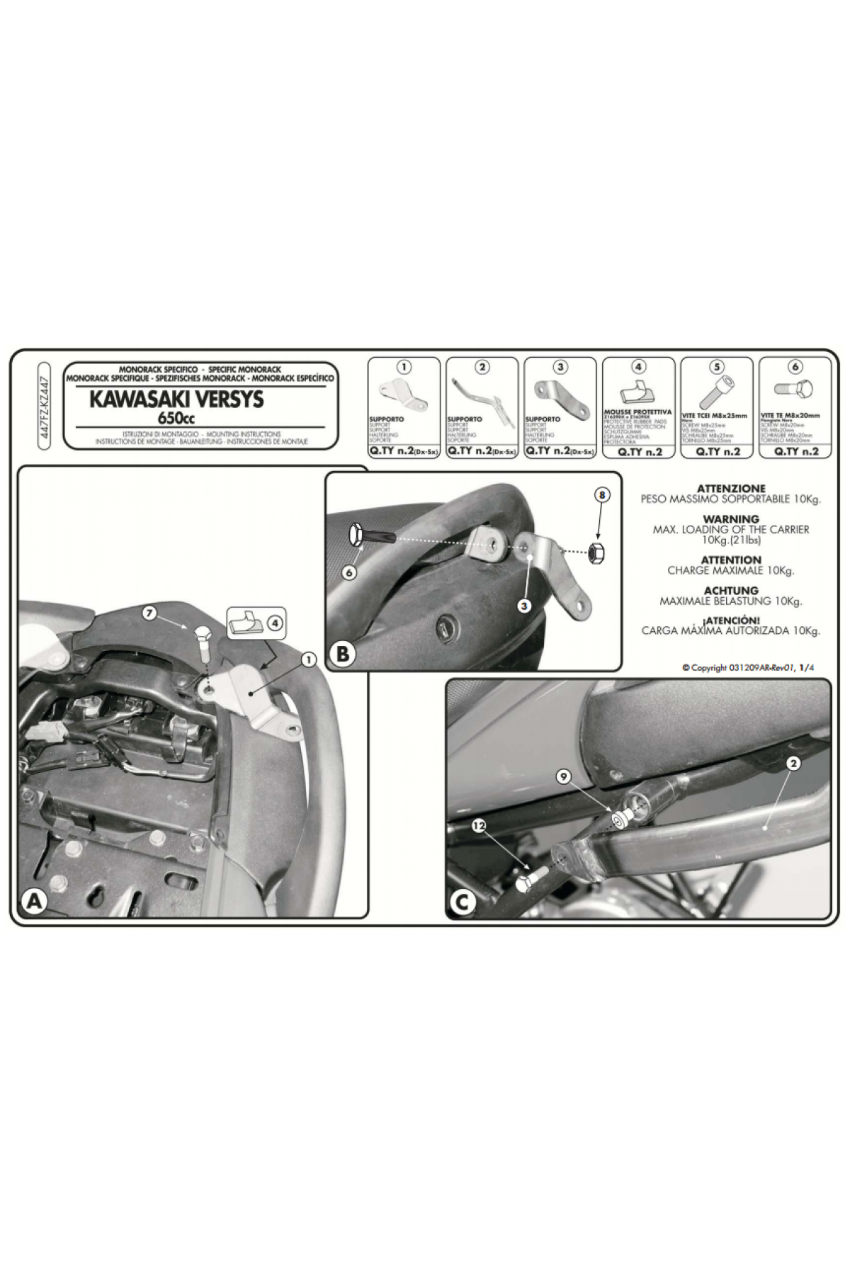 KAPPA KZ447 KAWASAKI VERSYS 650 (06-09) ARKA ÇANTA TAŞIYICI