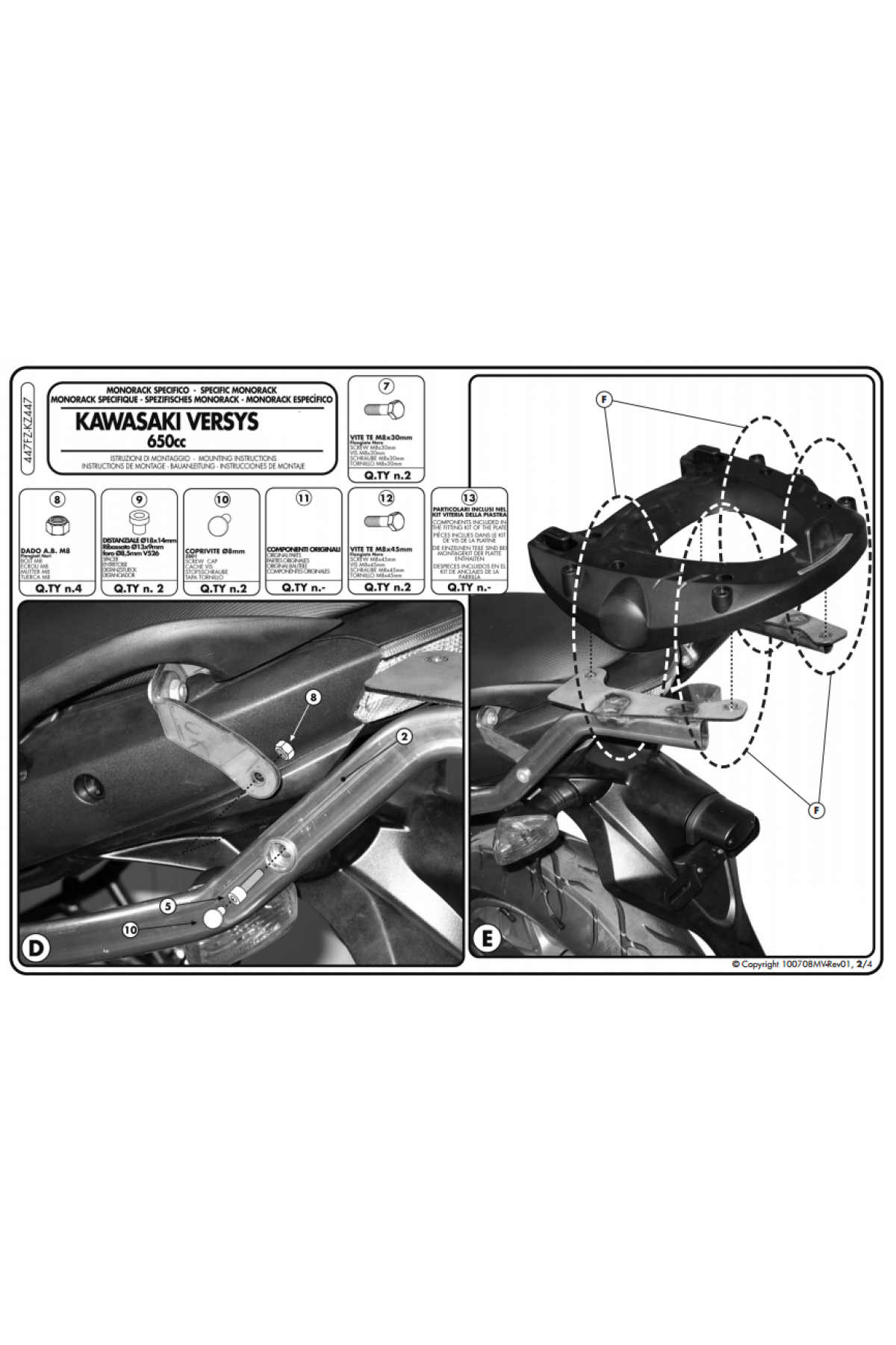 KAPPA KZ447 KAWASAKI VERSYS 650 (06-09) ARKA ÇANTA TAŞIYICI