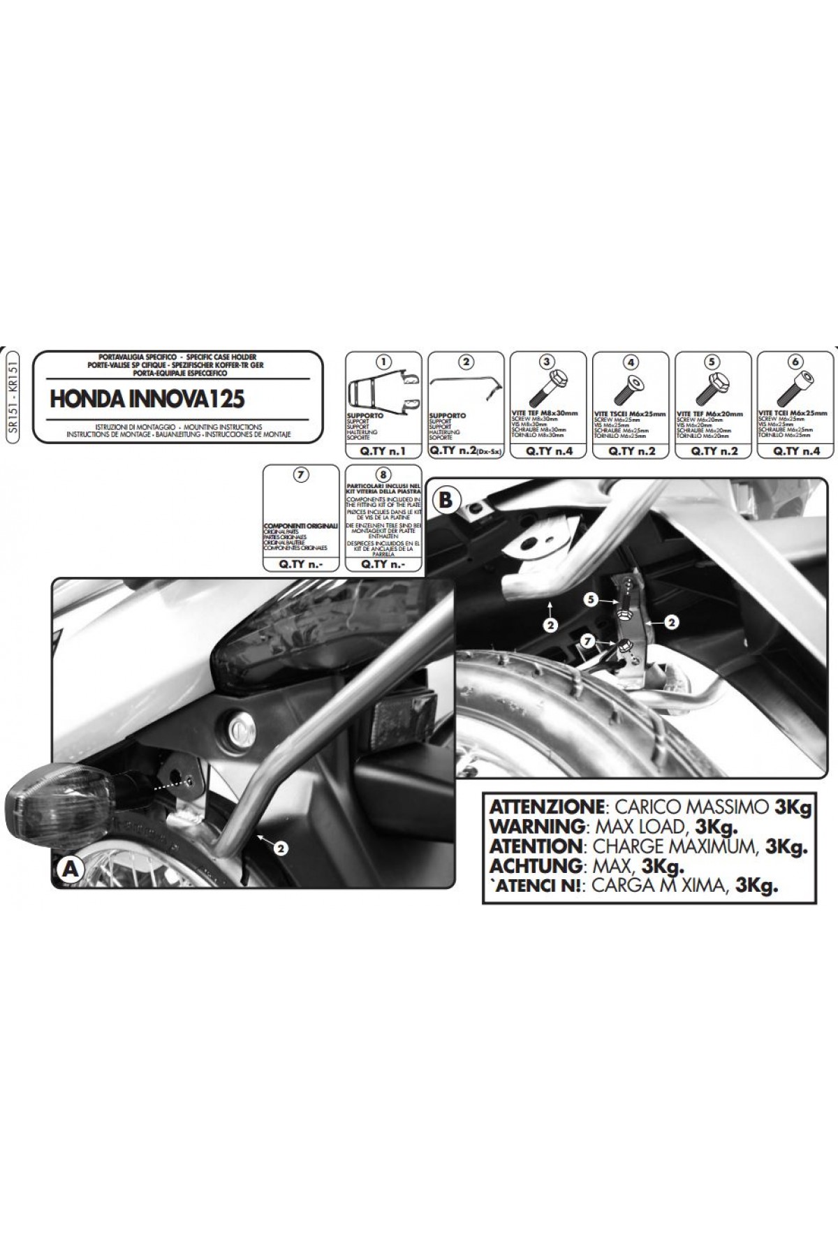 GIVI SR151 HONDA INNOVIA 125 (07-14) ARKA ÇANTA TAŞIYICI