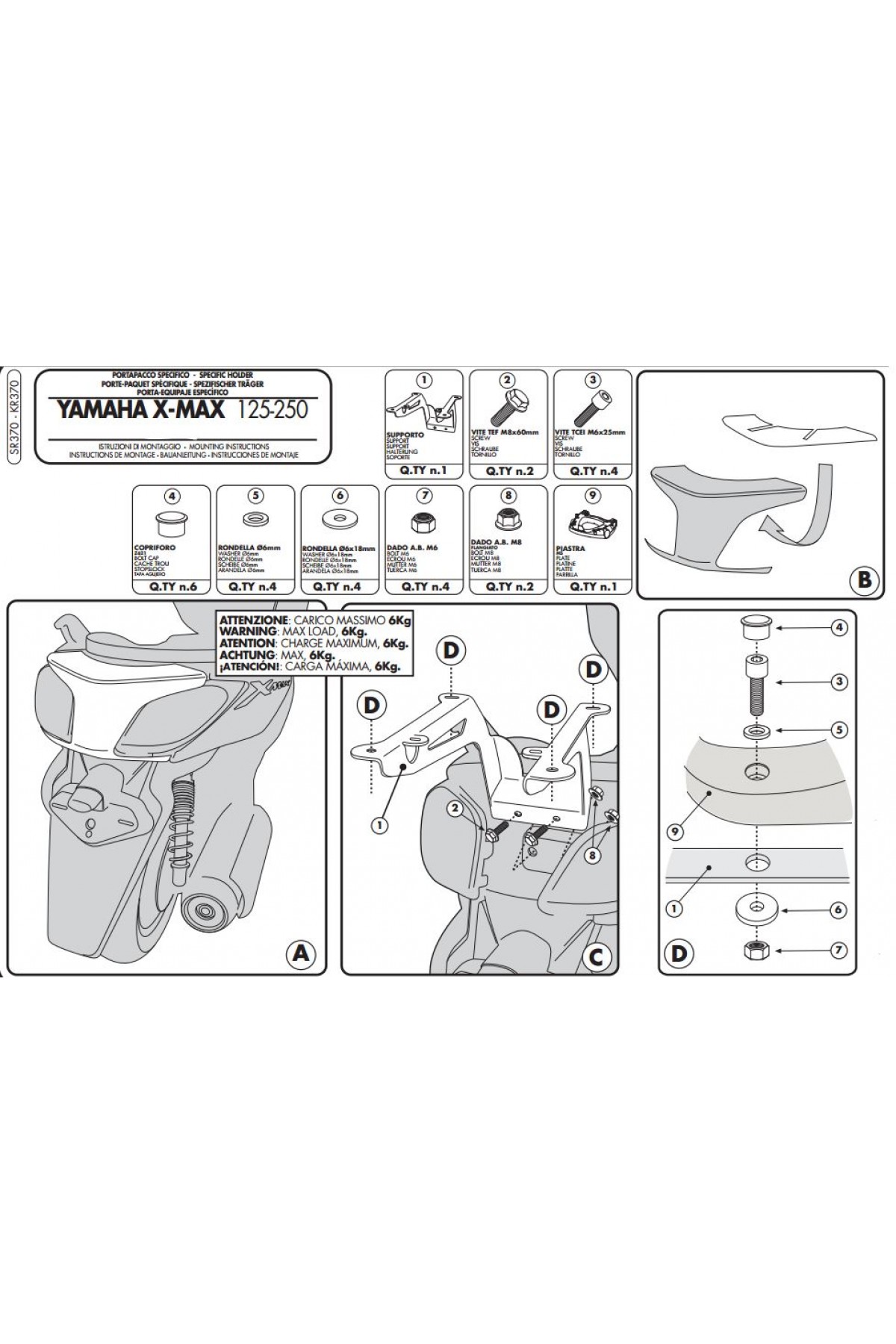 GIVI SR370 YAMAHA X-MAX 125-250 (10-13) ARKA ÇANTA TAŞIYICI