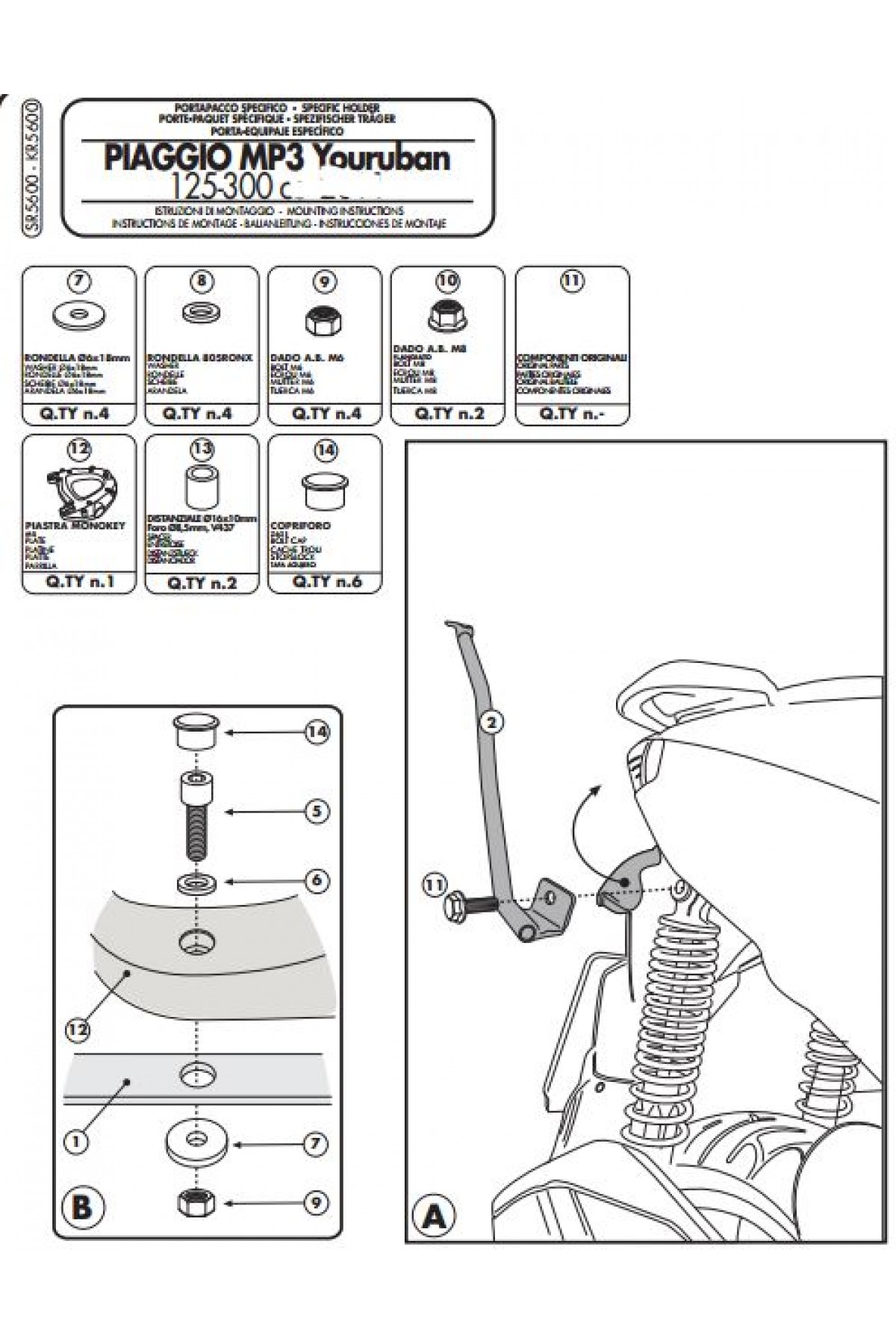 GIVI SR5600 PIAGGIO MP3 YOURBAN 125-300 (11-18) ARKA ÇANTA TAŞIYICI