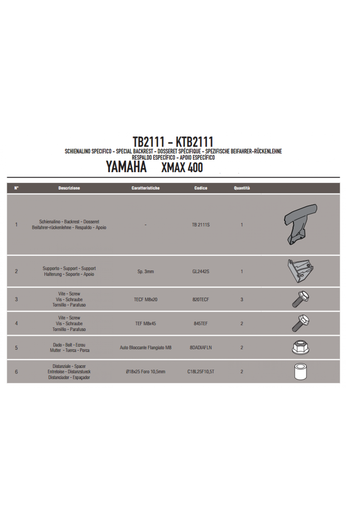 GIVI TB2111 YAMAHA X-MAX 125-250-400 (13-17) SISSYBAR