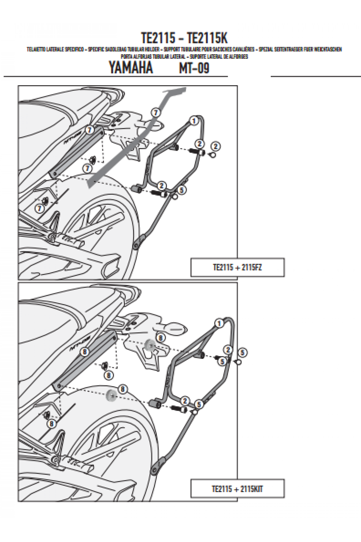 GIVI TE2115 YAMAHA MT-09 (13-16) YAN KUMAŞ ÇANTA TAŞIYICI