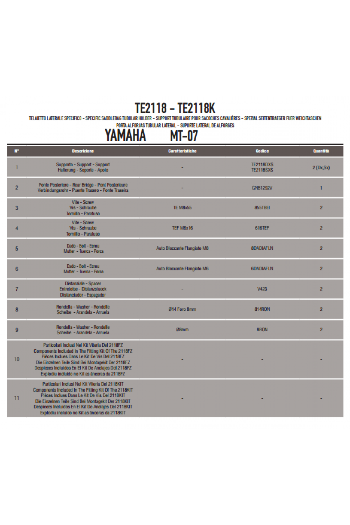 GIVI TE2118 YAMAHA MT-07 (14-17) YAN KUMAŞ ÇANTA TAŞIYICI