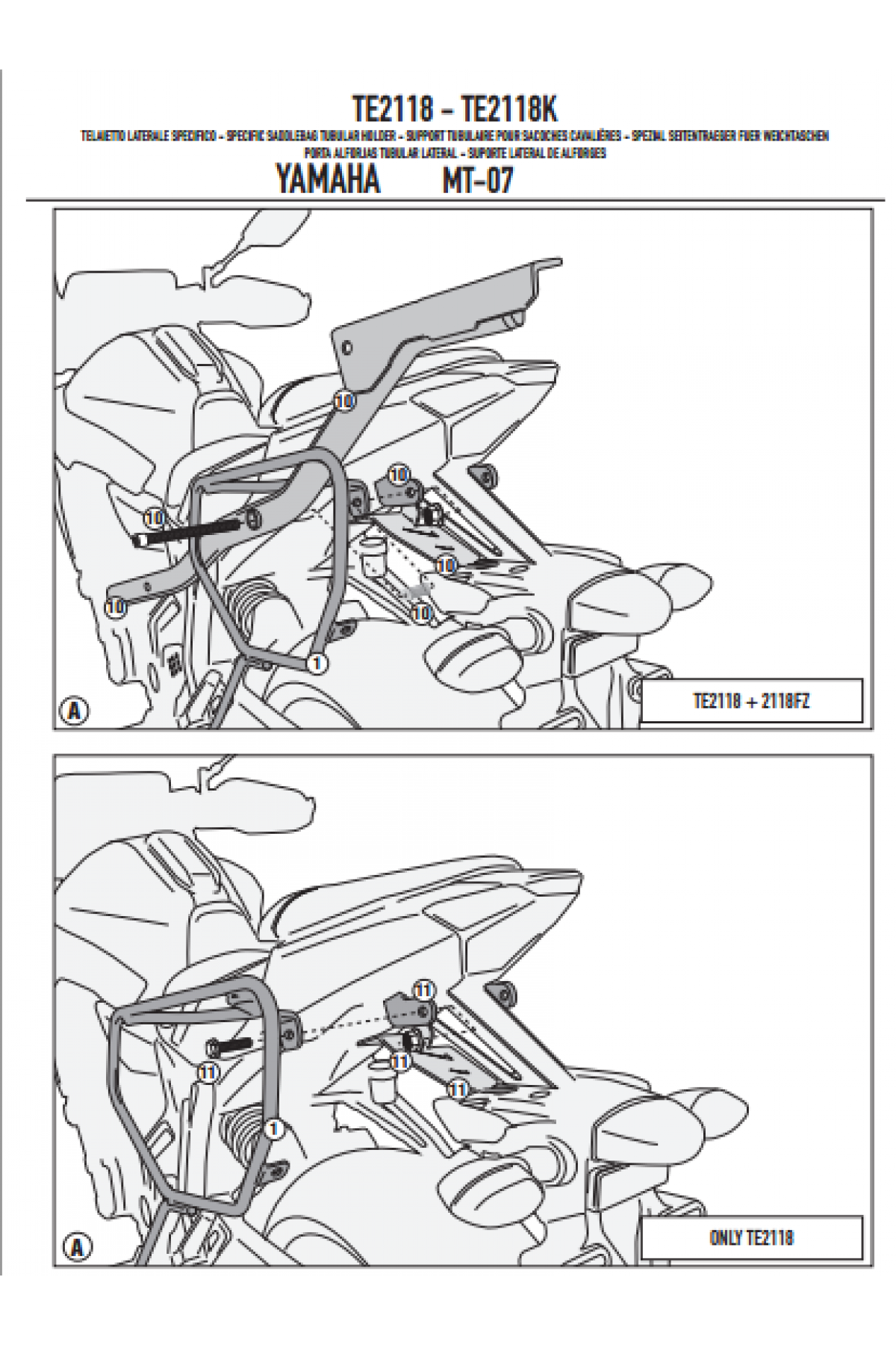 GIVI TE2118 YAMAHA MT-07 (14-17) YAN KUMAŞ ÇANTA TAŞIYICI