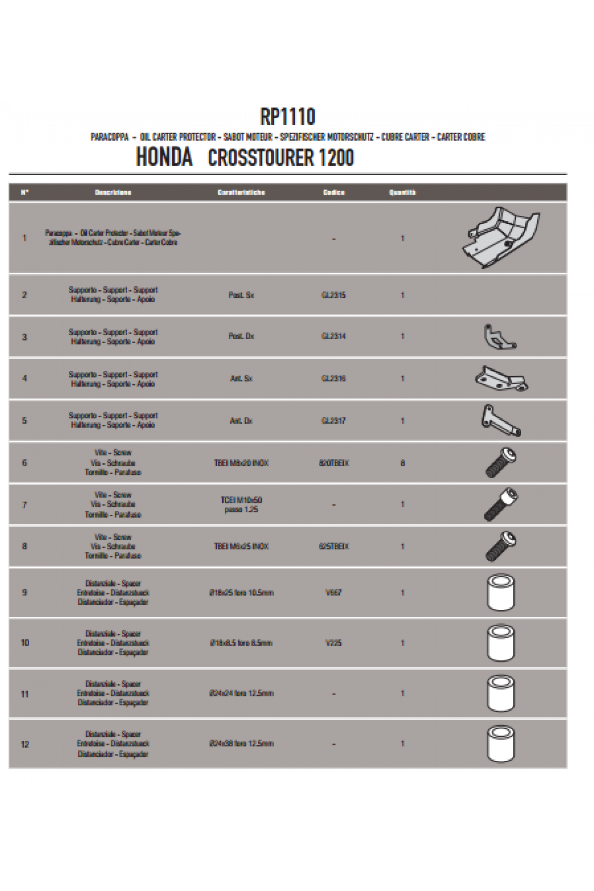 GIVI RP1110 HONDA VFR 1200X CROSSTOURER (12-19) KARTER KORUMA