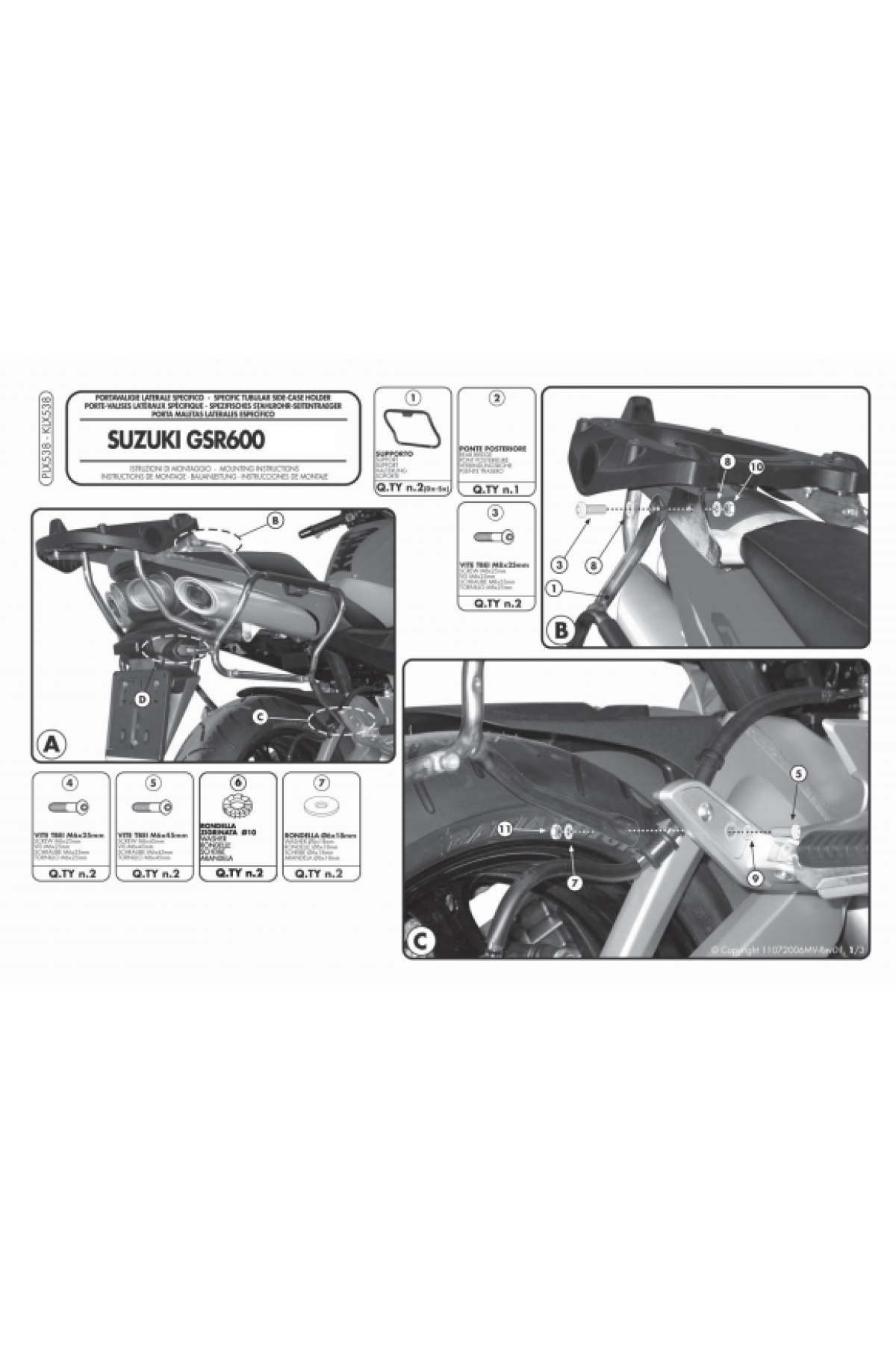 GIVI PLX538 SUZUKI GSR 600 (06-11) YAN ÇANTA TAŞIYICI