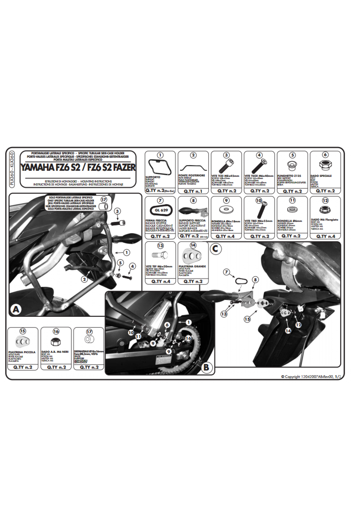 GIVI PLX360 YAMAHA FZ6 S2 - FZ6 600 FAZER S2 (07-11) YAN ÇANTA TAŞIYICI