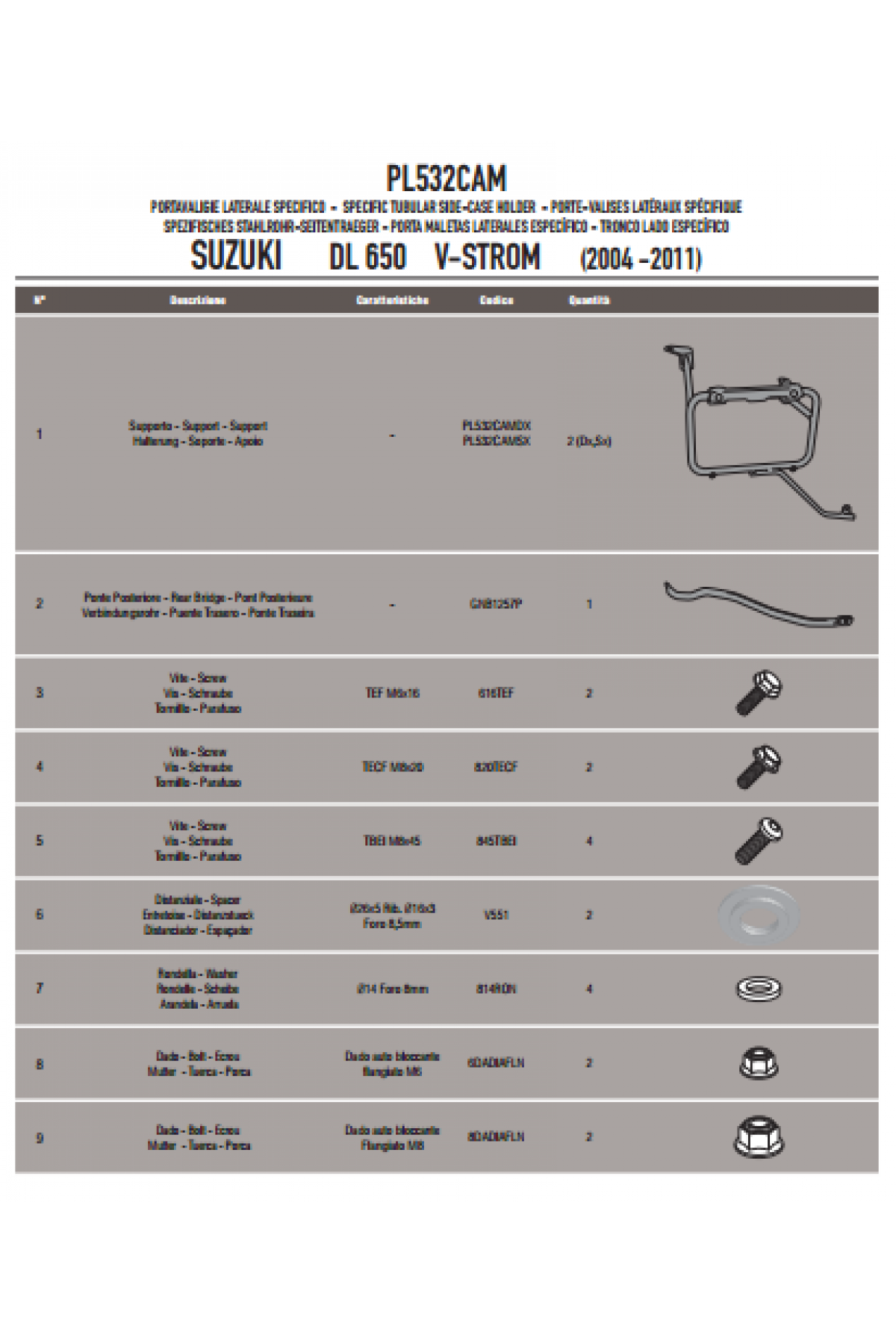 GIVI PL532CAM SUZUKI DL 650 V-STROM (04-11) YAN ÇANTA TAŞIYICI