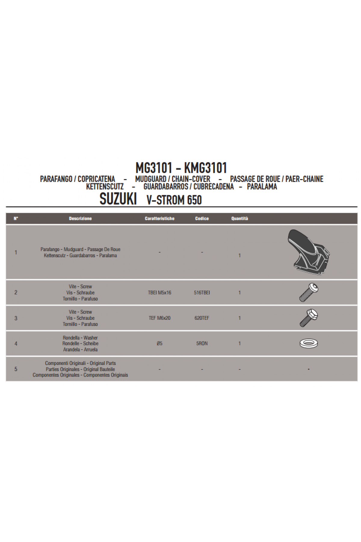 GIVI MG3101 SUZUKI DL 650 V-STROM (11-16) ZİNCİR MUHAFAZA VE ÇAMURLUK